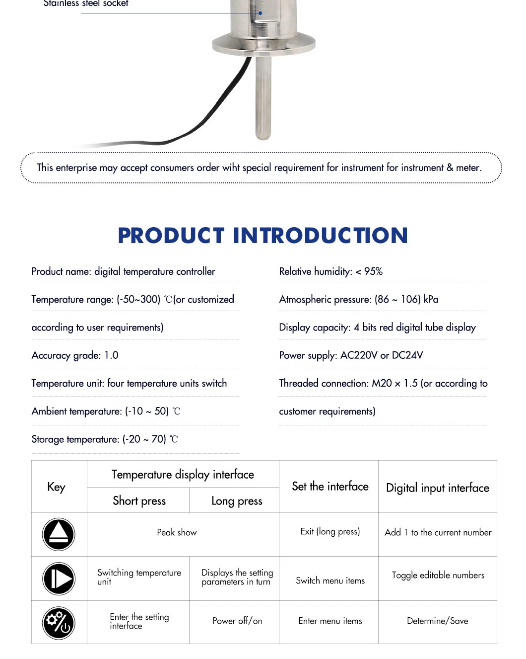 High Quality Digital Temperature Pressure Gauge Temperature Controller